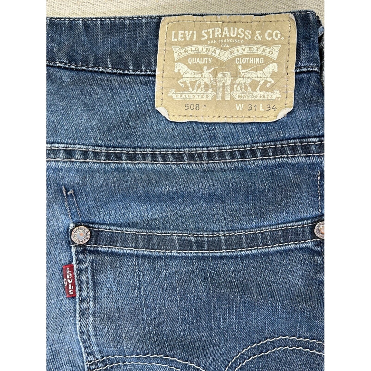 Levi's 508 Men's 31 Jeans Stretch Denim Distressed Cuffed Dark Wash Straight