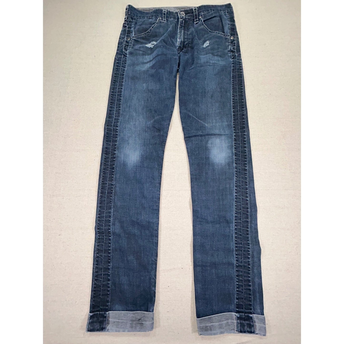 Levi's 508 Men's 31 Jeans Stretch Denim Distressed Cuffed Dark Wash Straight